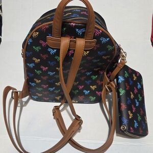 Bee Theme Colorful Patterned Ladies Backpack with Wallet